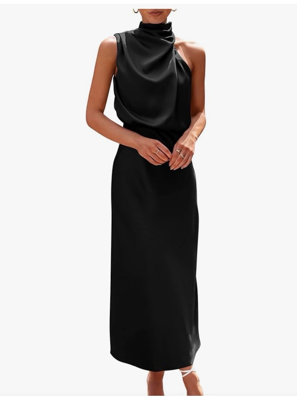 Pretty garden Black Sleeveless Mock Neck Maxi Dress Sz L flattering fit!